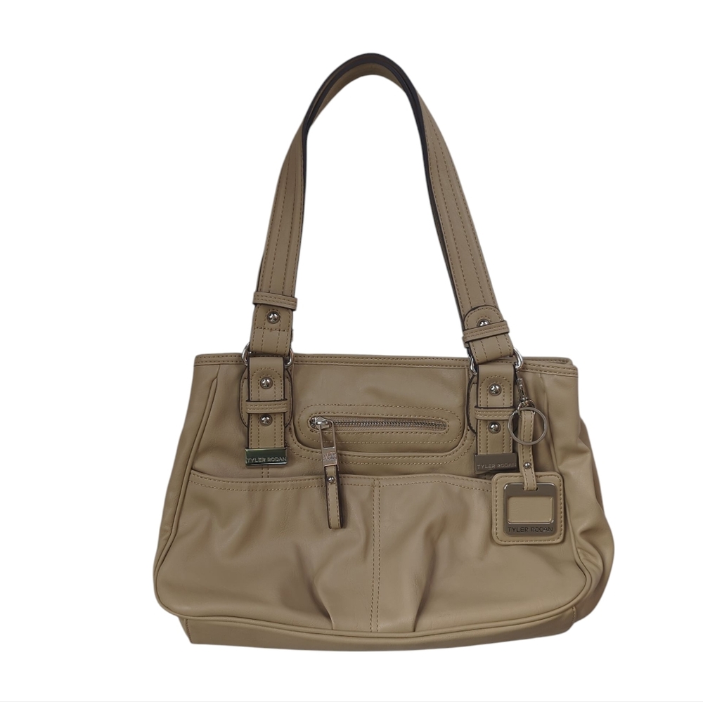 Tyler Rodan Lined Shoulder Bag Satchel Tan Multiple Pockets
